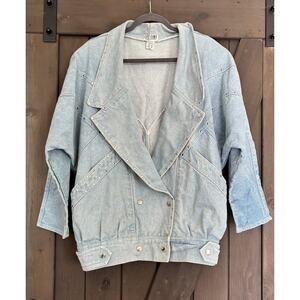 Vintage 80's Lifetime Sportswear Women's Size M Studded Acid-Wash Denim Jacket